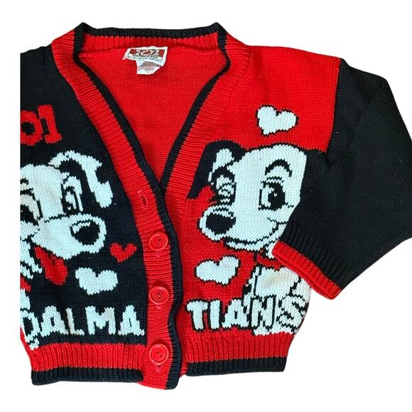 Vintage 90s Disney 101 Dalmatians Jet Set Knit Cardigan Sweater 4T Red Black - Picture 11 of 14